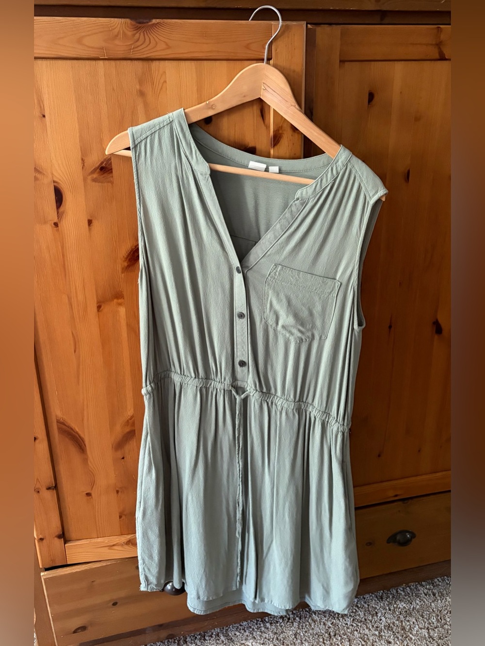 GAP Sleeveless Button-Front Sage Green Dress